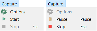 Capture menu appearance with an inactive/active connection