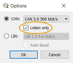 Activating CAN listen-only mode in the options
