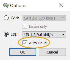 Activating LIN auto-baud mode in the options