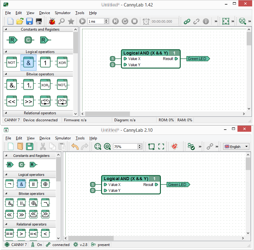 CannyLab 1 (top) and CannyLab 2 (bottom) interfaces.