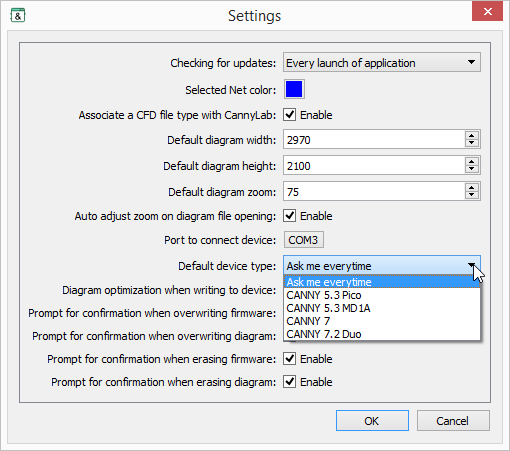 Changing Default Device Type.