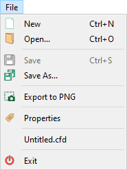 File menu options.