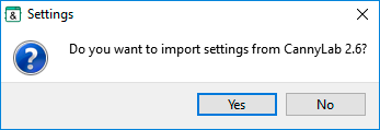 Settings import dialog.