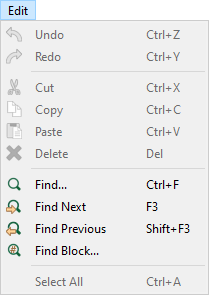 Edit menu options.