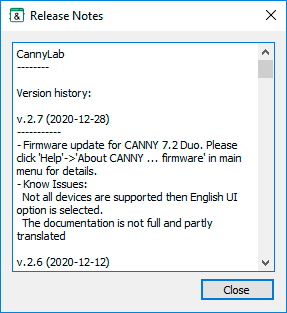 Release notes window.