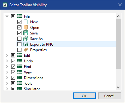 Editor toolbar visibility window.