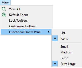 Function blocks panel sub-menu options.