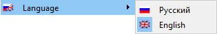 Language sub-menu options.